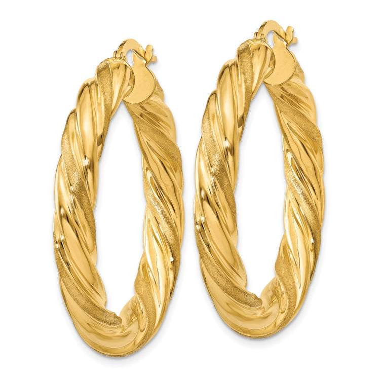 14k 5mm Satin & Polished Twisted Hoop Earrings