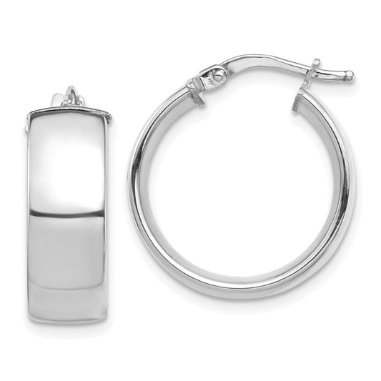 14k White Gold High Polished 7mm Hoop Earrings