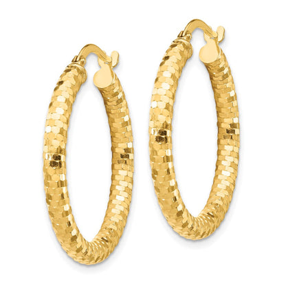 14K 3x27mm Diamond-cut Hoop Earrings