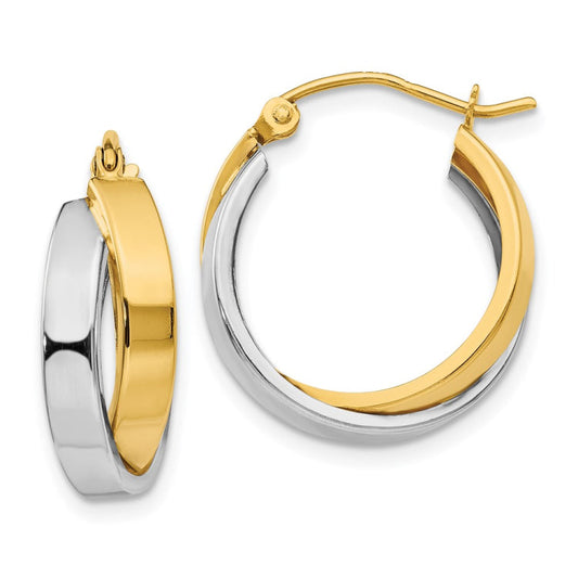 14k Two-tone Polished Double Hoop Earrings