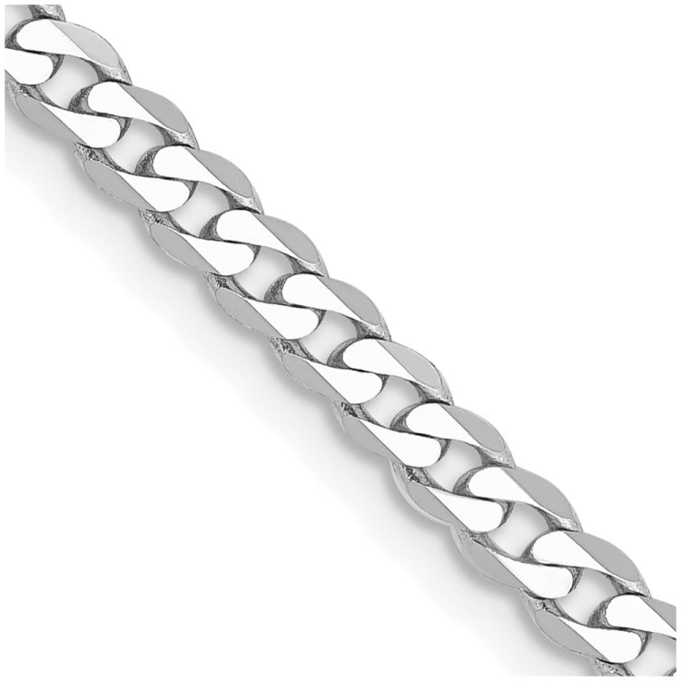 14K White Gold 24 inch 2.9mm Flat Beveled Curb with Lobster Clasp Chain