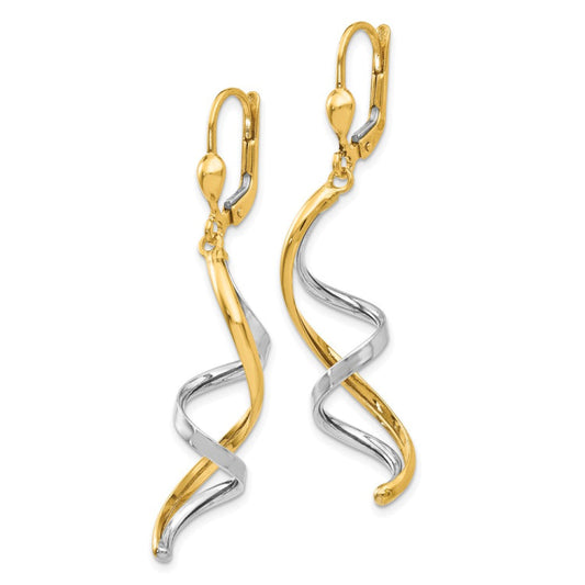 14K Two-tone Spiral Leverback Earrings