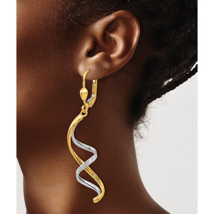 14K Two-tone Spiral Leverback Earrings