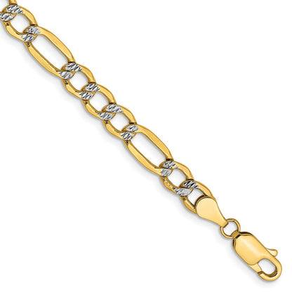 14K 8 inch 5.25mm Semi-Solid with Rhodium Pav��� Figaro with Lobster Clasp Bracelet