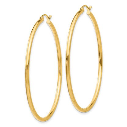 14k Polished 2x50mm Lightweight Tube Hoop Earrings