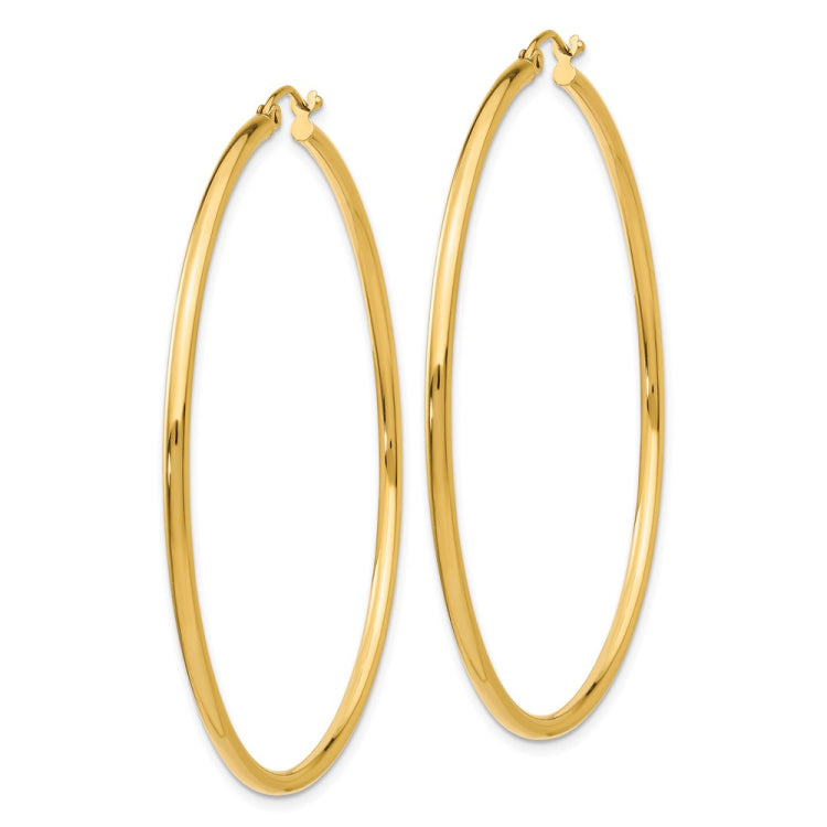 14k Polished 2x55mm Tube Hoop Earrings