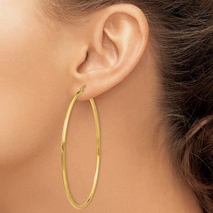 14k Polished 2x65mm Lightweight Tube Hoop Earrings