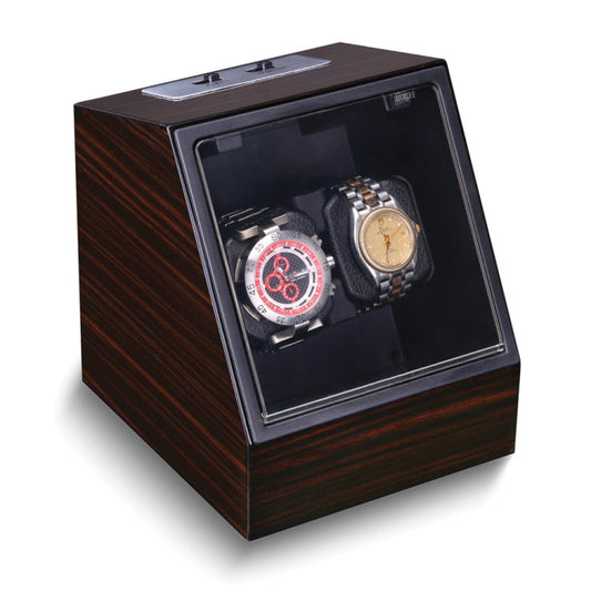 Rotations High Gloss Ebony Finish with Acrylic Window Wood Composite Dual Watch Winder (AC or Batteries)