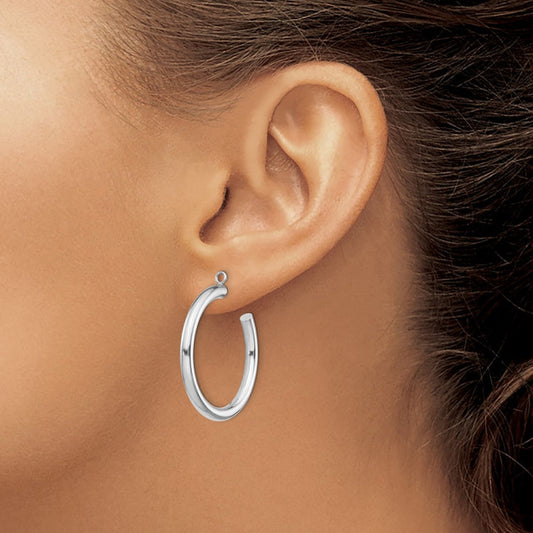 14k White Gold Polished Tube Hoop Earring Jackets