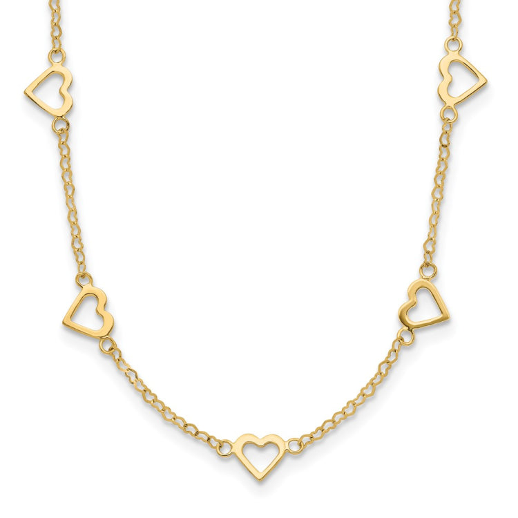 14k Polished Open Hearts on Heart Link 16in Necklace