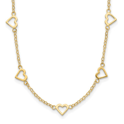 14k Polished Open Hearts on Heart Link 16in Necklace