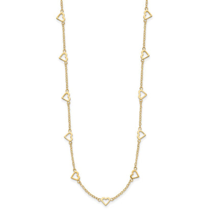 14k Polished Open Hearts on Heart Link 16in Necklace