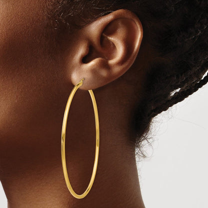 14k Polished 2x65mm Tube Hoop Earrings