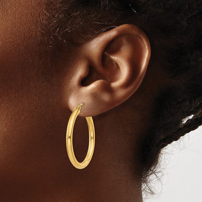 14K Polished 3mm Tube Hoop Earrings