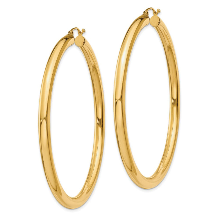 14K Polished 4mm Lightweight Tube Hoop Earrings