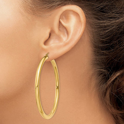 14K Polished 4mm Lightweight Tube Hoop Earrings