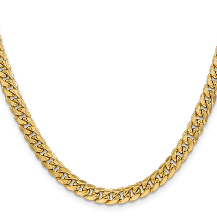 14K 22 inch 6mm Semi-Solid Miami Cuban with Lobster Clasp Chain