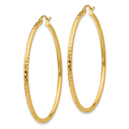 14k Diamond-cut 2mm Round Tube Hoop Earrings