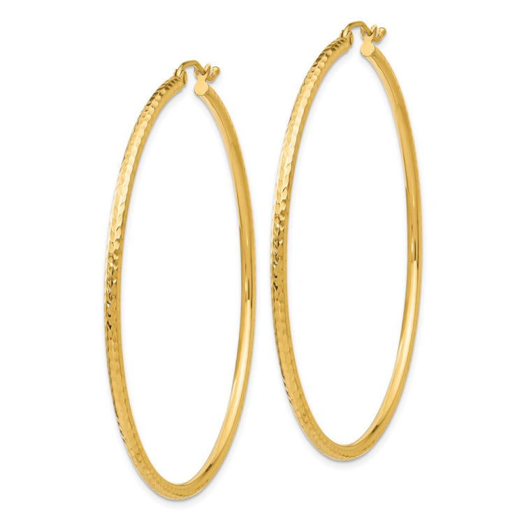 14k Diamond-cut 2mm Round Tube Hoop Earrings