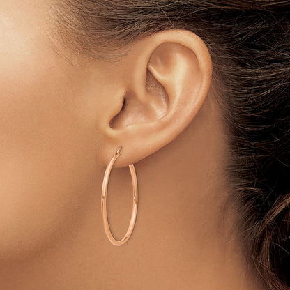 14k Rose Gold Polished 2mm Lightweight Tube Hoop Earrings