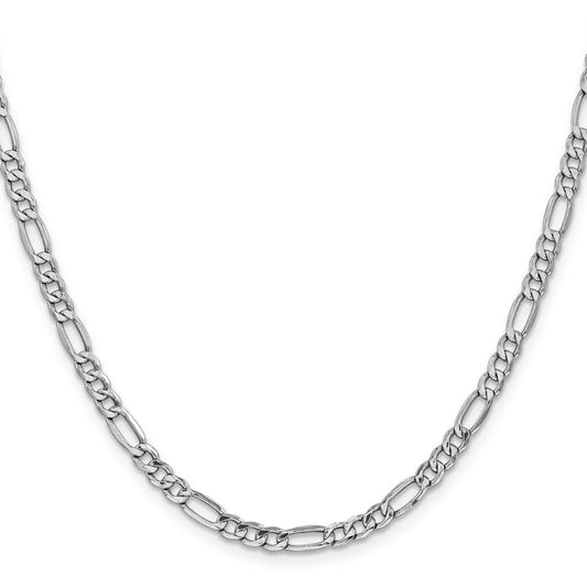 14K White Gold 24 inch 4.4mm Semi-Solid Figaro with Lobster Clasp Chain