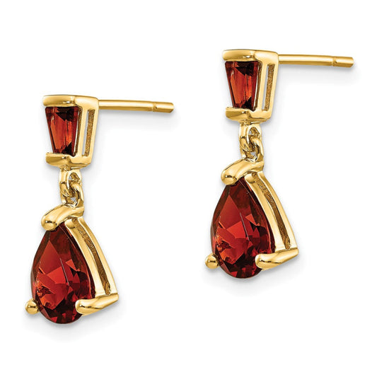 14k Gold Garnet Dangle Post Earrings