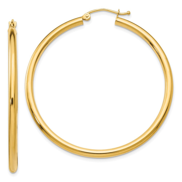 14K Polished 2.5mm Tube Hoop Earrings