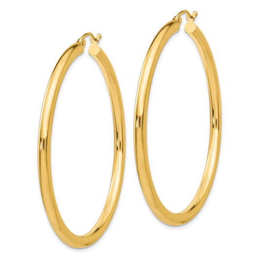 14K Polished 3mm Lightweight Tube Hoop Earrings