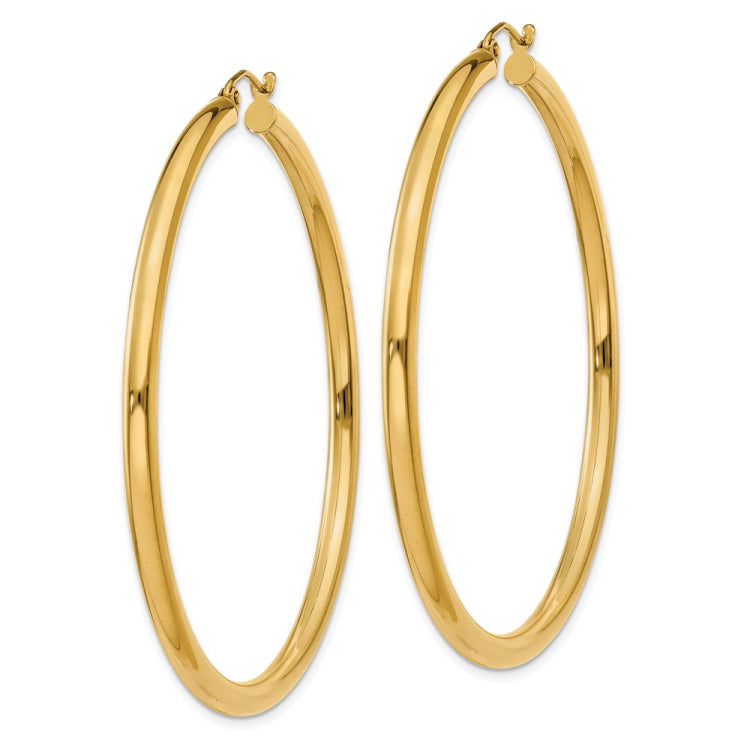 14K Polished 3mm Lightweight Tube Hoop Earrings