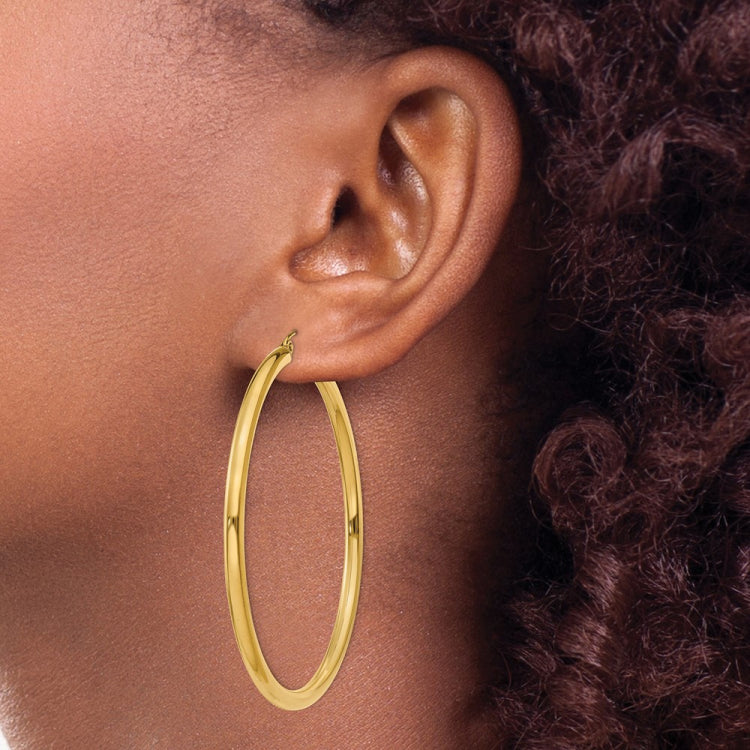 14K Polished 3mm Lightweight Tube Hoop Earrings