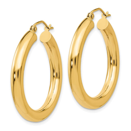 14K Polished 4mm Lightweight Tube Hoop Earrings