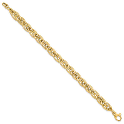 14K Gold Polished and Grooved w/ .5 in ext. Fancy Link Bracelet