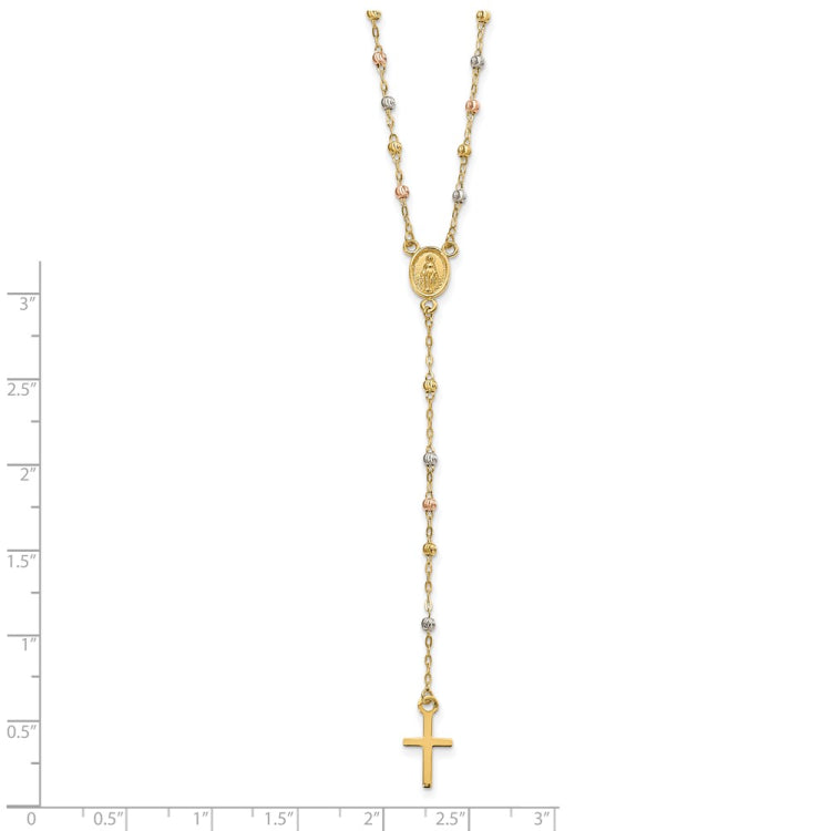 14k Tri-color Beaded Rosary 17 inch Necklace with 3 inch extension