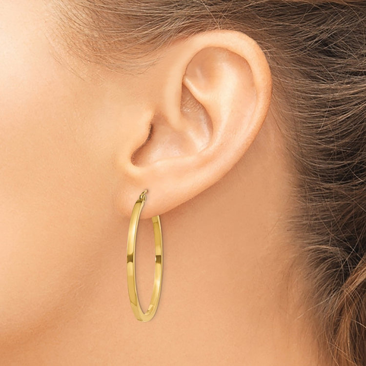 14k 2mm Square Tube Hoop Earrings