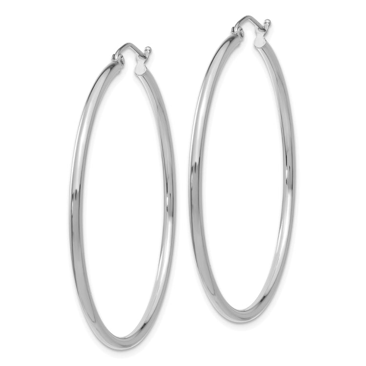 14k White Gold Polished 2x45mm Tube Hoop Earrings