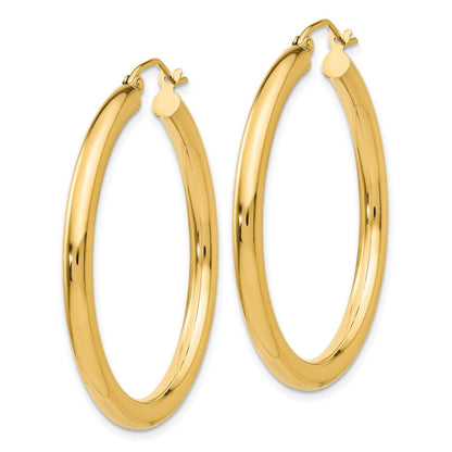 14K Polished 3mm Lightweight Tube Hoop Earrings