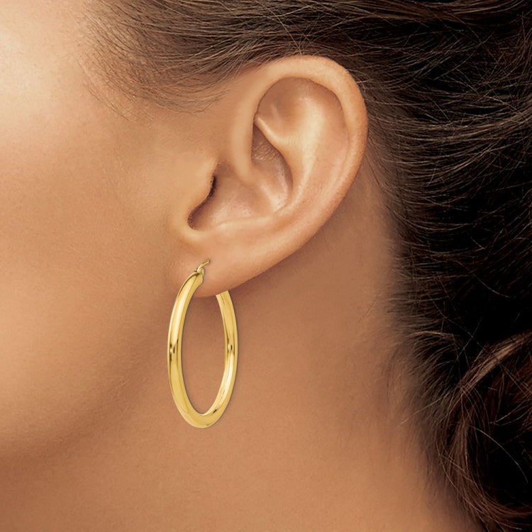 14K Polished 3mm Lightweight Tube Hoop Earrings