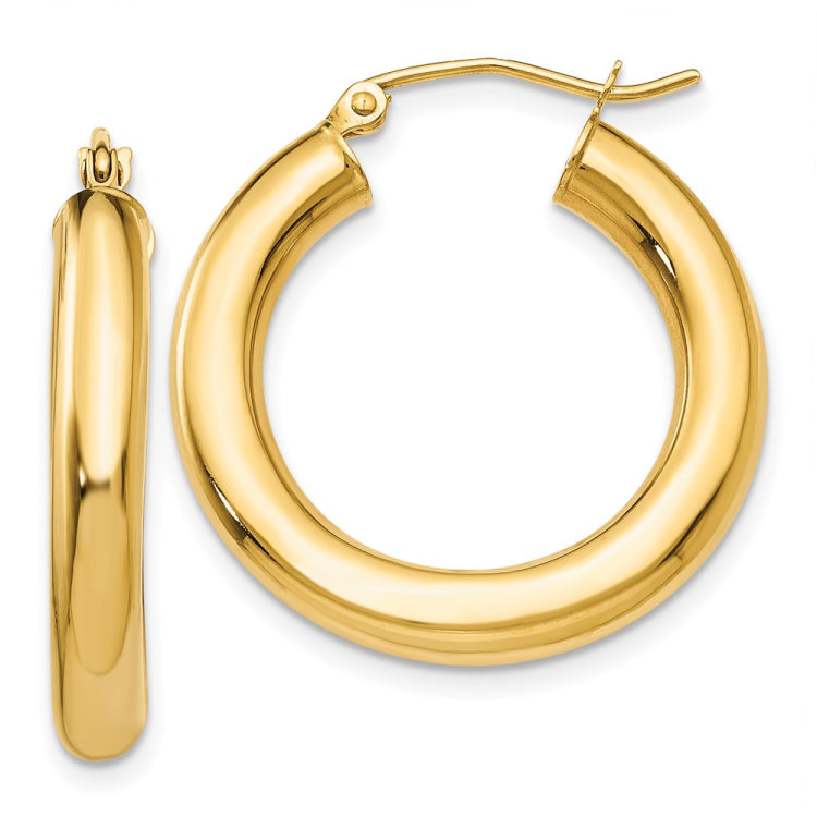 14k Polished 4mm Lightweight Tube Hoop Earrings