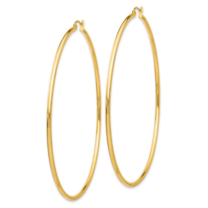 14k Polished 2x75mm Round Tube Hoop Earrings