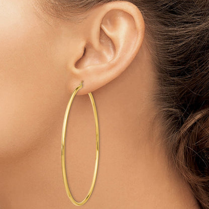 14k Polished 2x75mm Round Tube Hoop Earrings