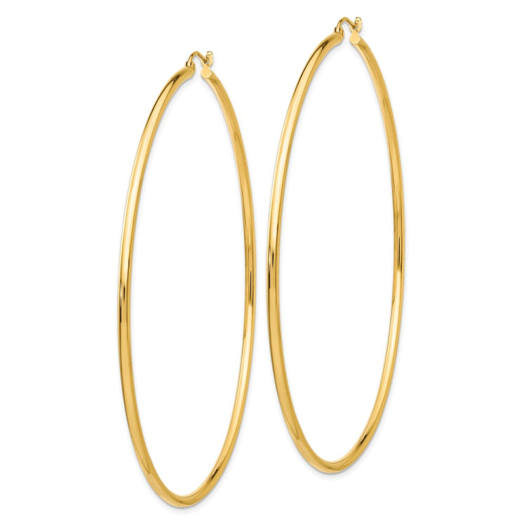 14k Polished 2x75mm Lightweight Round Tube Hoop Earrings