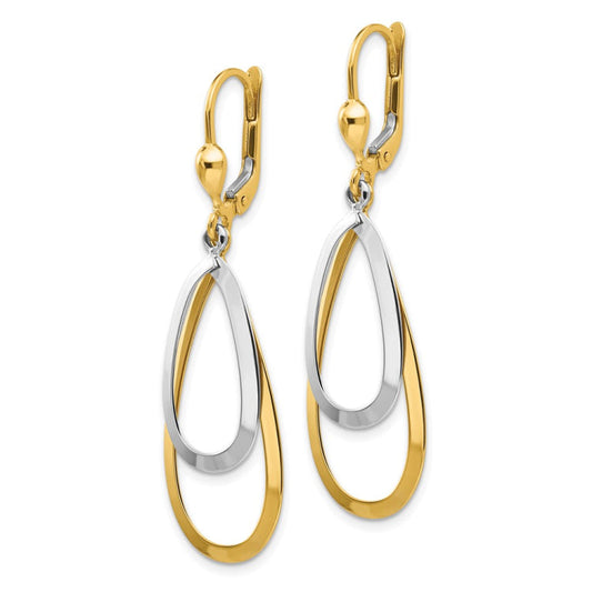 14k Two-tone Oval Leverback Tear Drop Earrings