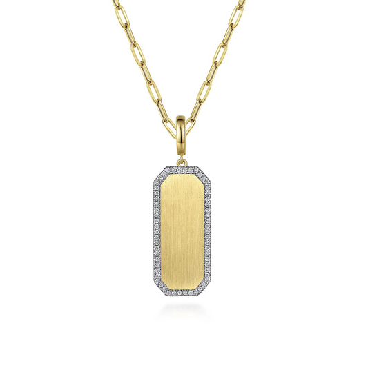 Gabriel & Co | 14K Yellow Gold Diamond Personalized Medallion Necklace with Hollow Paperclip Chain