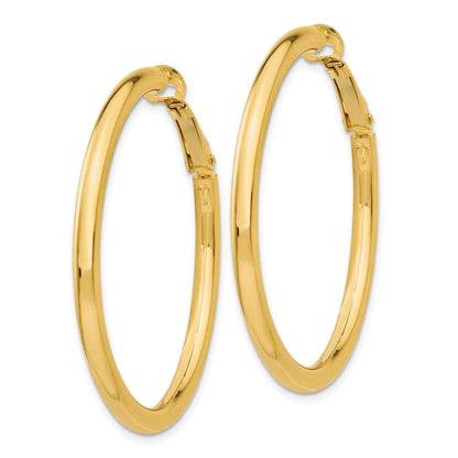 14k 3x35mm Polished Round Omega Back Hoop Earrings