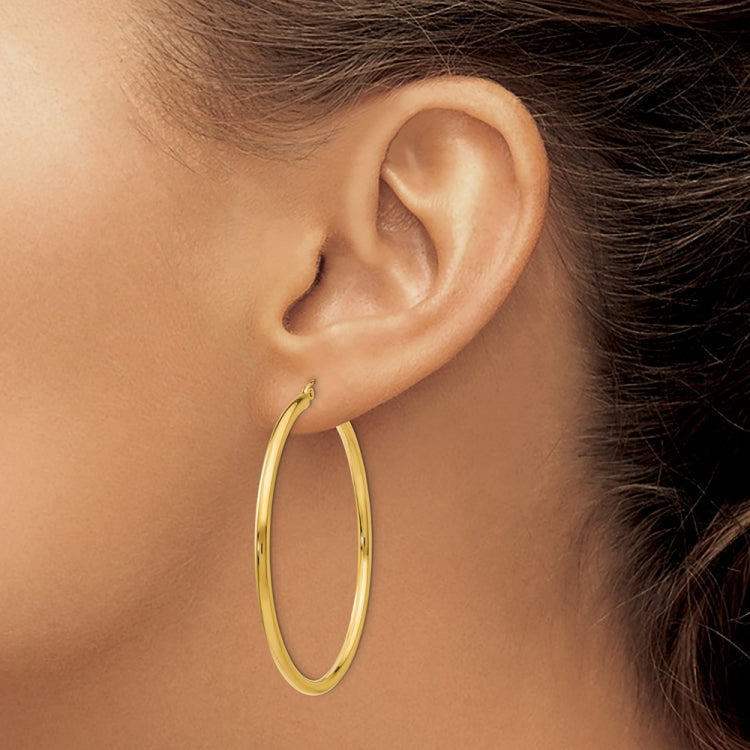 14K Polished 2.5mm Tube Hoop Earrings