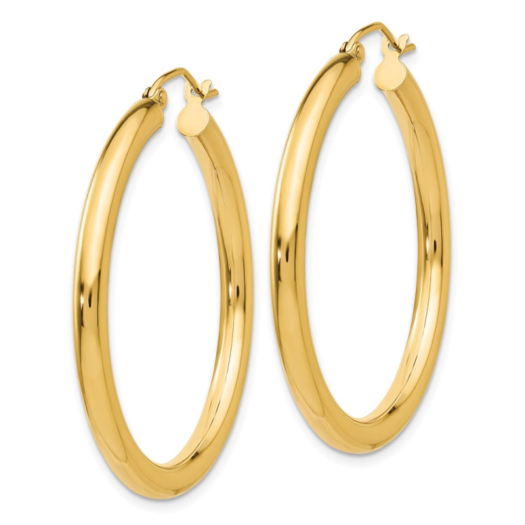 14K Polished 3mm Tube Hoop Earrings