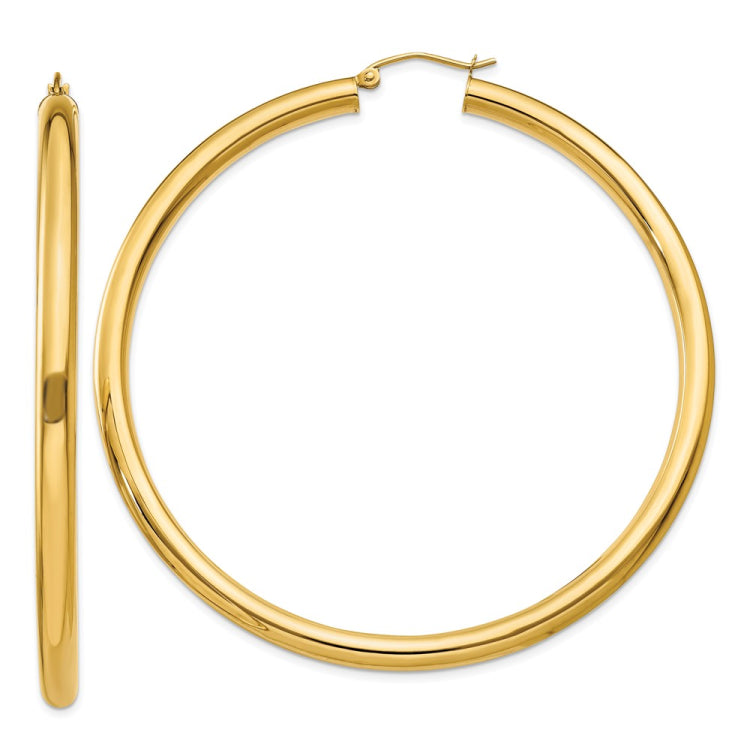 14K Polished 4mm Lightweight Tube Hoop Earrings