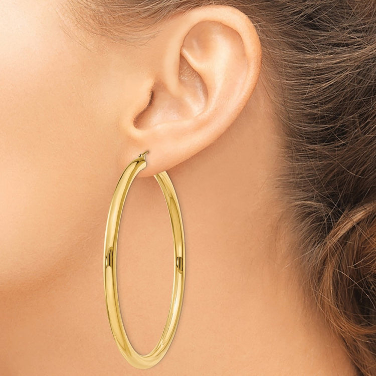 14K Polished 4mm Lightweight Tube Hoop Earrings