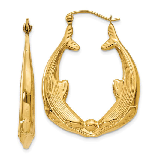 14k Polished Dolphin Hoop Earrings