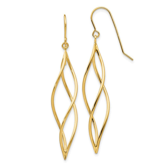 14k Polished Long Twisted Dangle Earrings